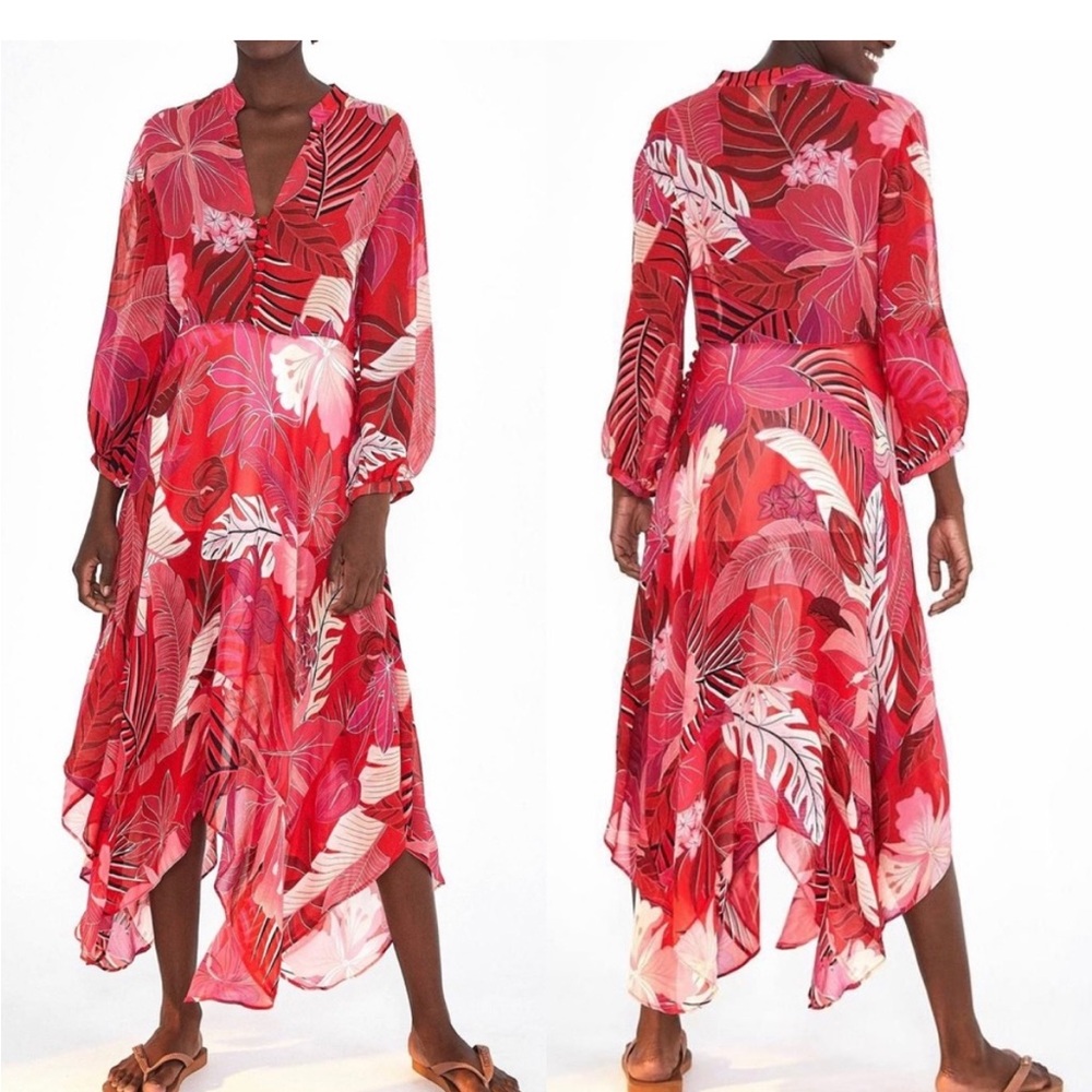 Farm Rio Philipa Drape Dress Red Pink Size XS